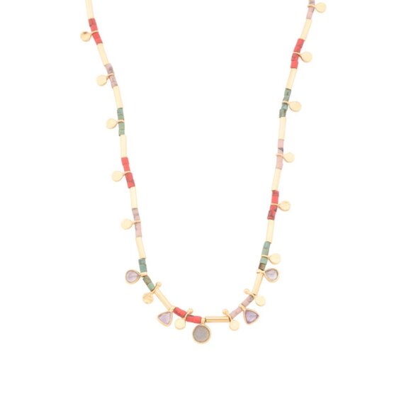 SHAANTI JEWELSIndia 18kt Gold Plated Sterling Silver Multi Gem Bead Necklace